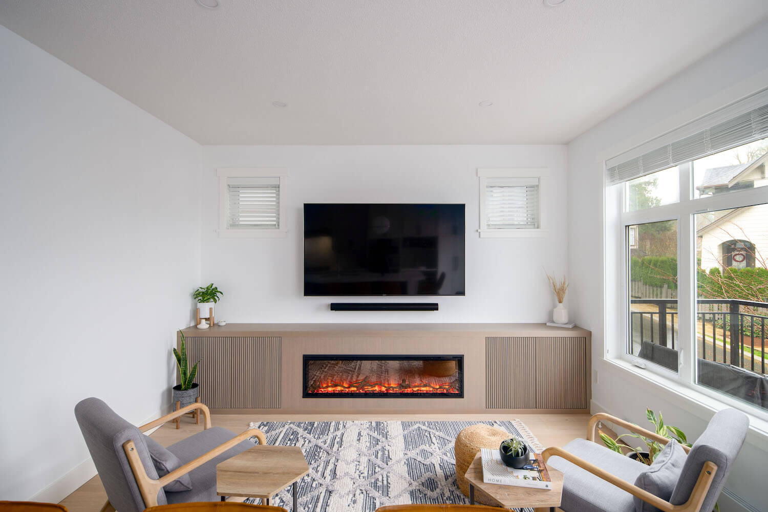 reeded wood built-in storage
