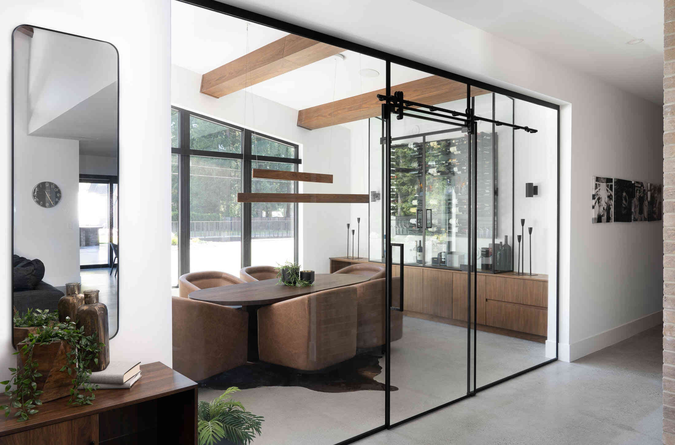 Formal dining room with sliding glass doors