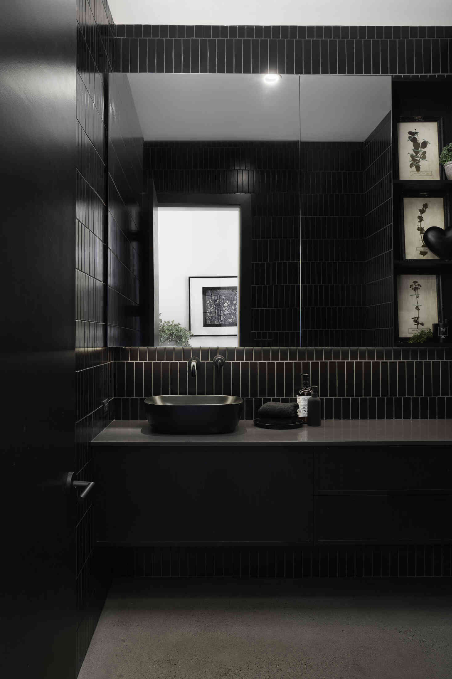 Dramatic black powder room in Langley, BC