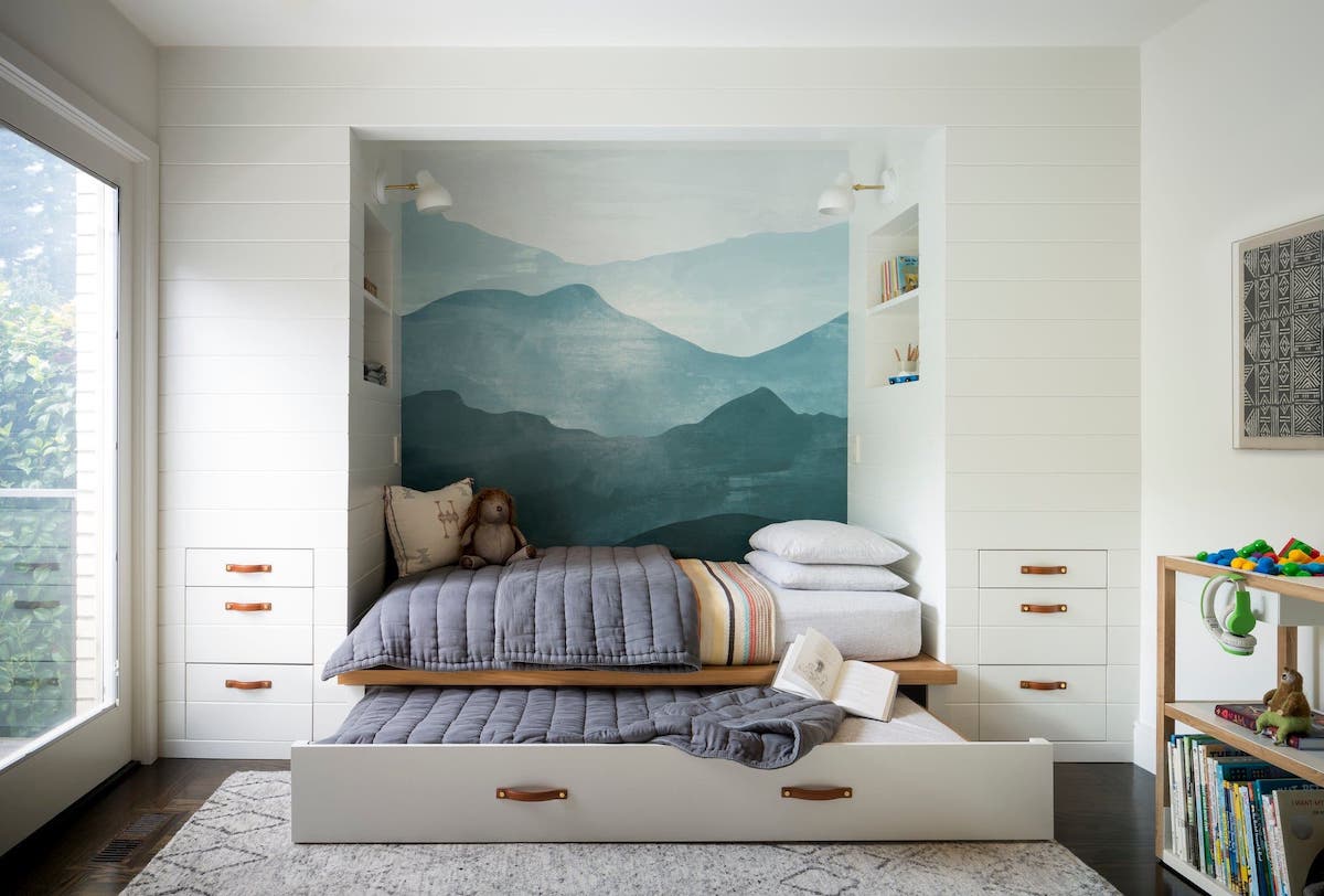 alcove bed with smart storage in kids room