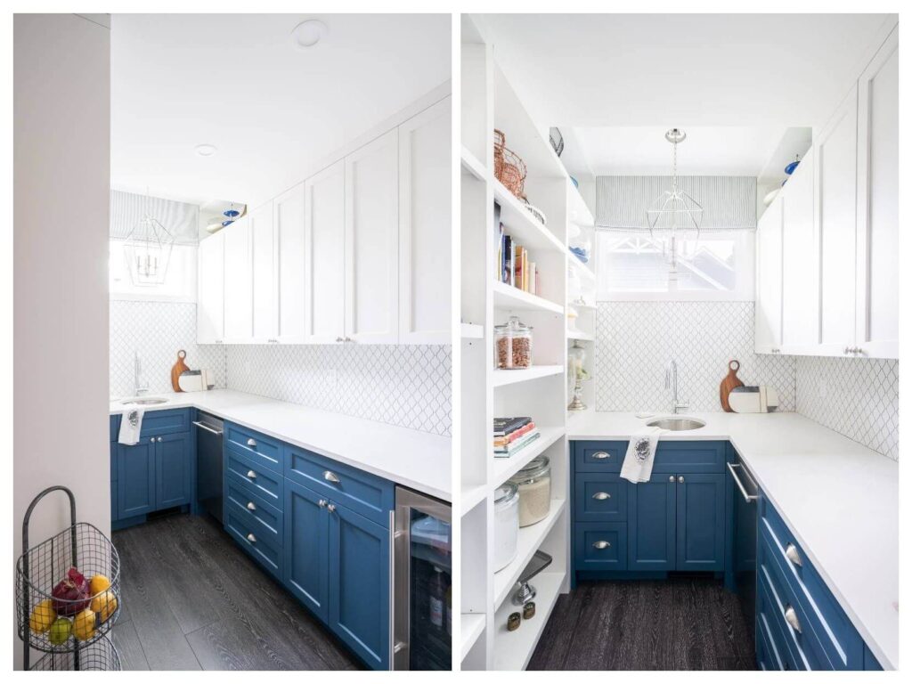 blue and white butler's pantry