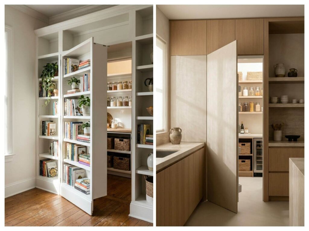 two walk-in hidden pantries with secret doors